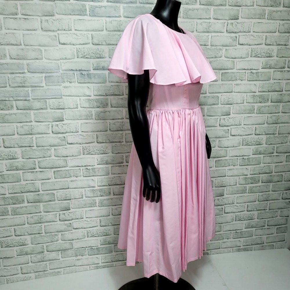 Vintage 70s Pink Ruffle Collar Swing Dancing Disco Day Dress Knee Length - Picture 3 of 8